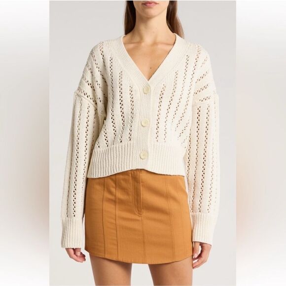 A.L.C. Sweaters - A.L.C | Drew Open Stitch Cotton Cardigan in Ecru | Small